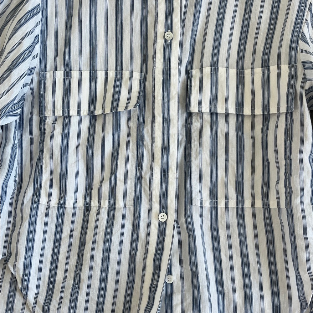 FRAME Clean Safari Striped Linen Blend Shirt Button Down Stand Collar Womens XS - Picture 5 of 15